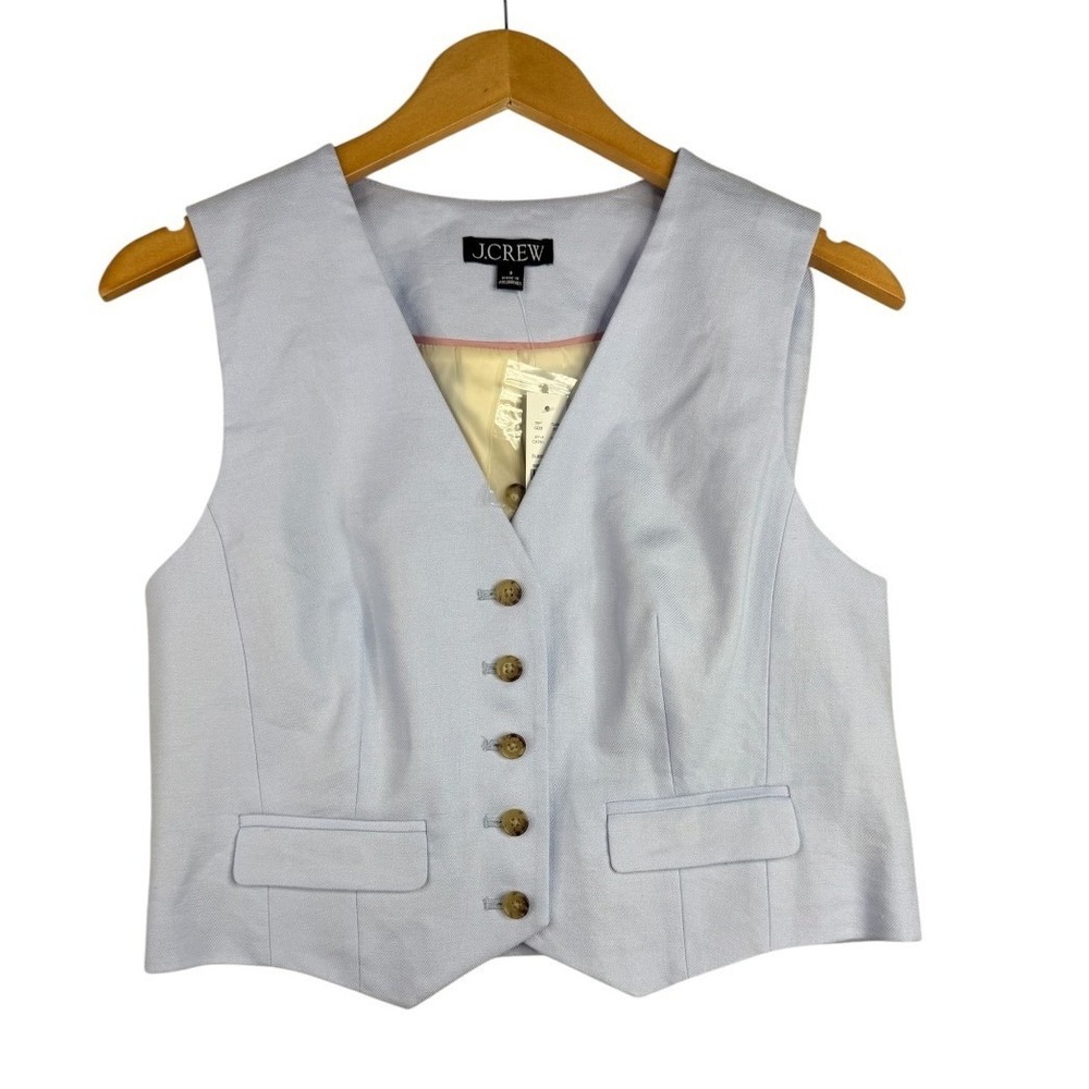 NWT J. Crew Women's Linen Blend Classic Vest size 8 Light Blue Style# CA761